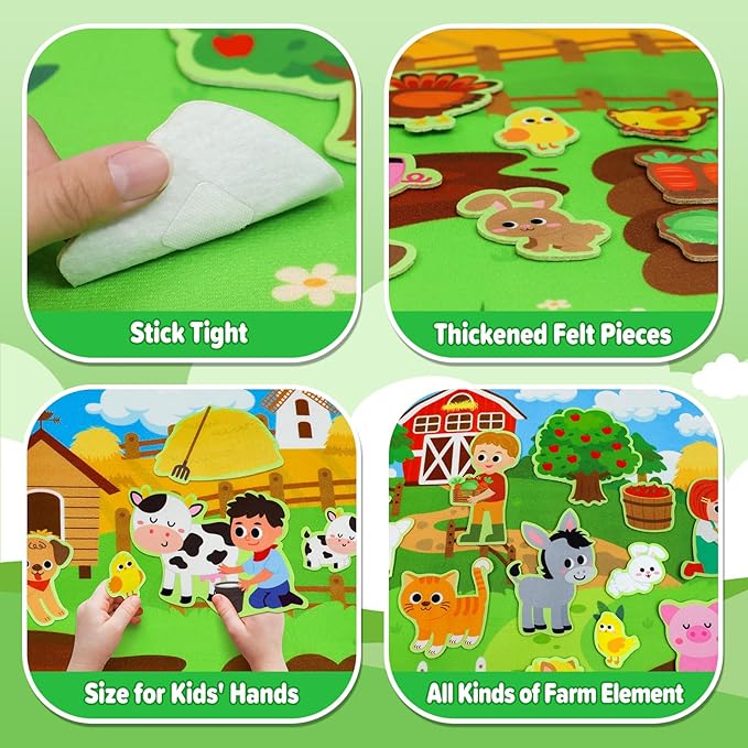 Multicolored Farm Animal Felt Story Board Set with 3.5Ft Interactive Busy Board 38 Pieces for 2-4 Year Old Boys & Girls 