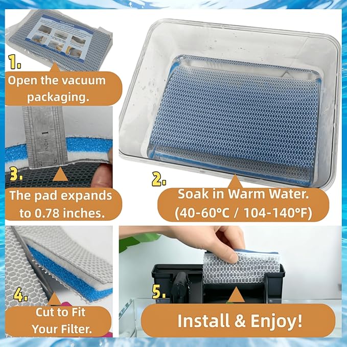 Trim-to-Fit 8-Layer Nonwoven Aquarium Filter Sponge, ES Fiber, Geometric