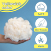 Flat lay display of white organic cotton fiber filling, showcasing fiber fluffiness and uniformity
