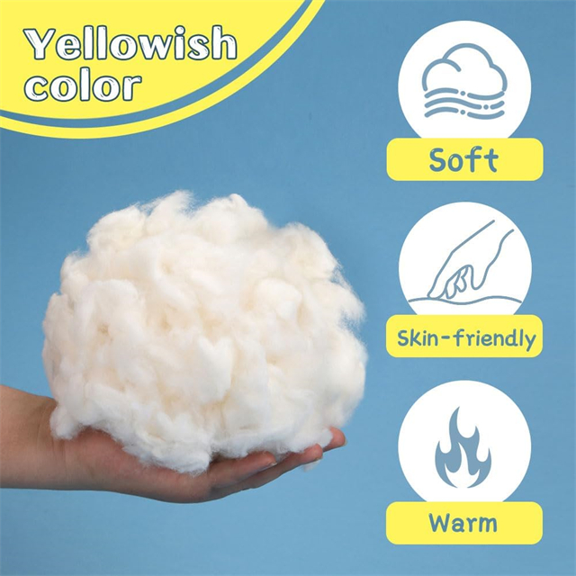 Flat lay display of white organic cotton fiber filling, showcasing fiber fluffiness and uniformity