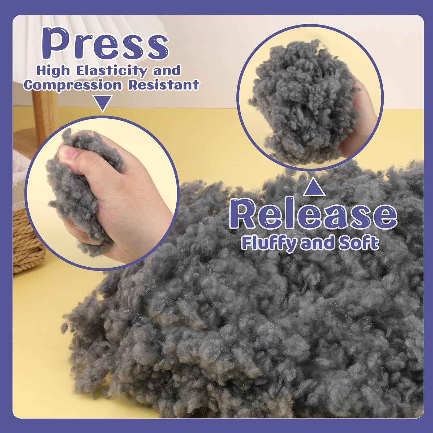 Premium Grey Polyfill for Crafts and Stuffed Animals, High Resilience