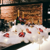 Fake snow decor on table setup