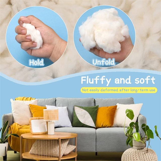 home textile products filled with organic cotton fibers, emphasizing the plump shape