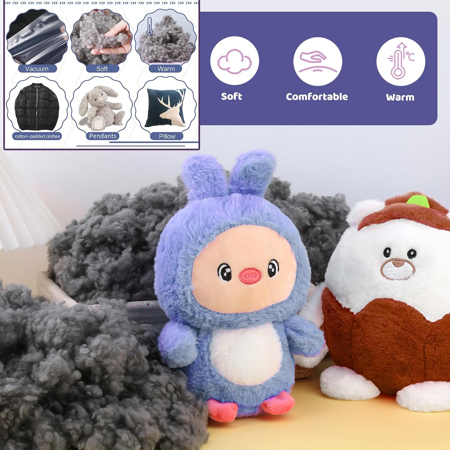 Premium Grey Polyfill for Crafts and Stuffed Animals, High Resilience