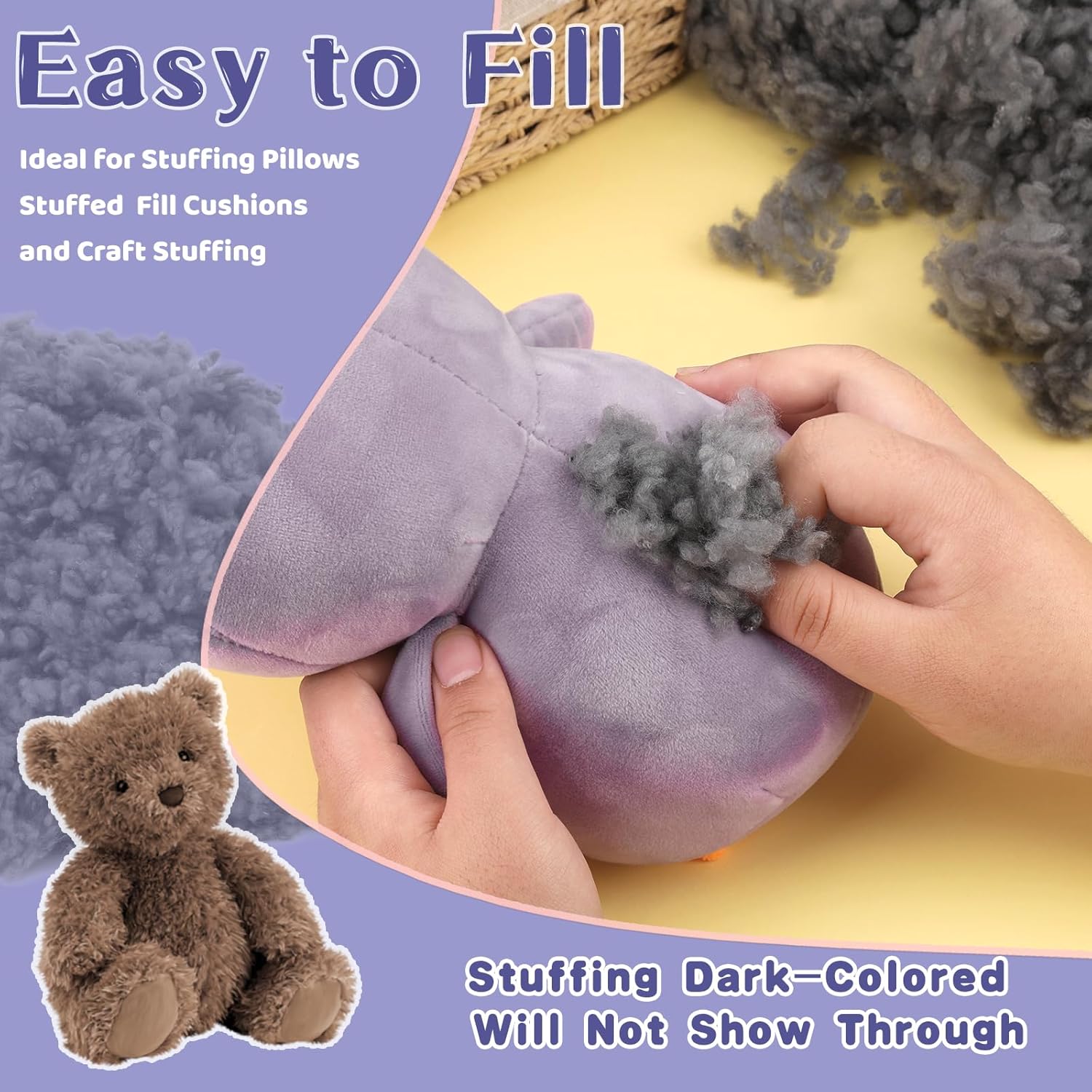 Premium Grey Polyfill for Crafts and Stuffed Animals, High Resilience