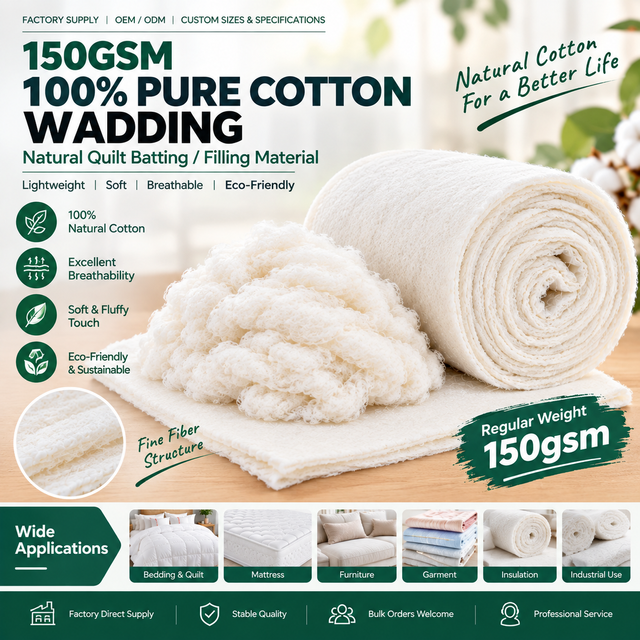 150gsm 100% Pure Cotton Wadding Natural Quilt Batting