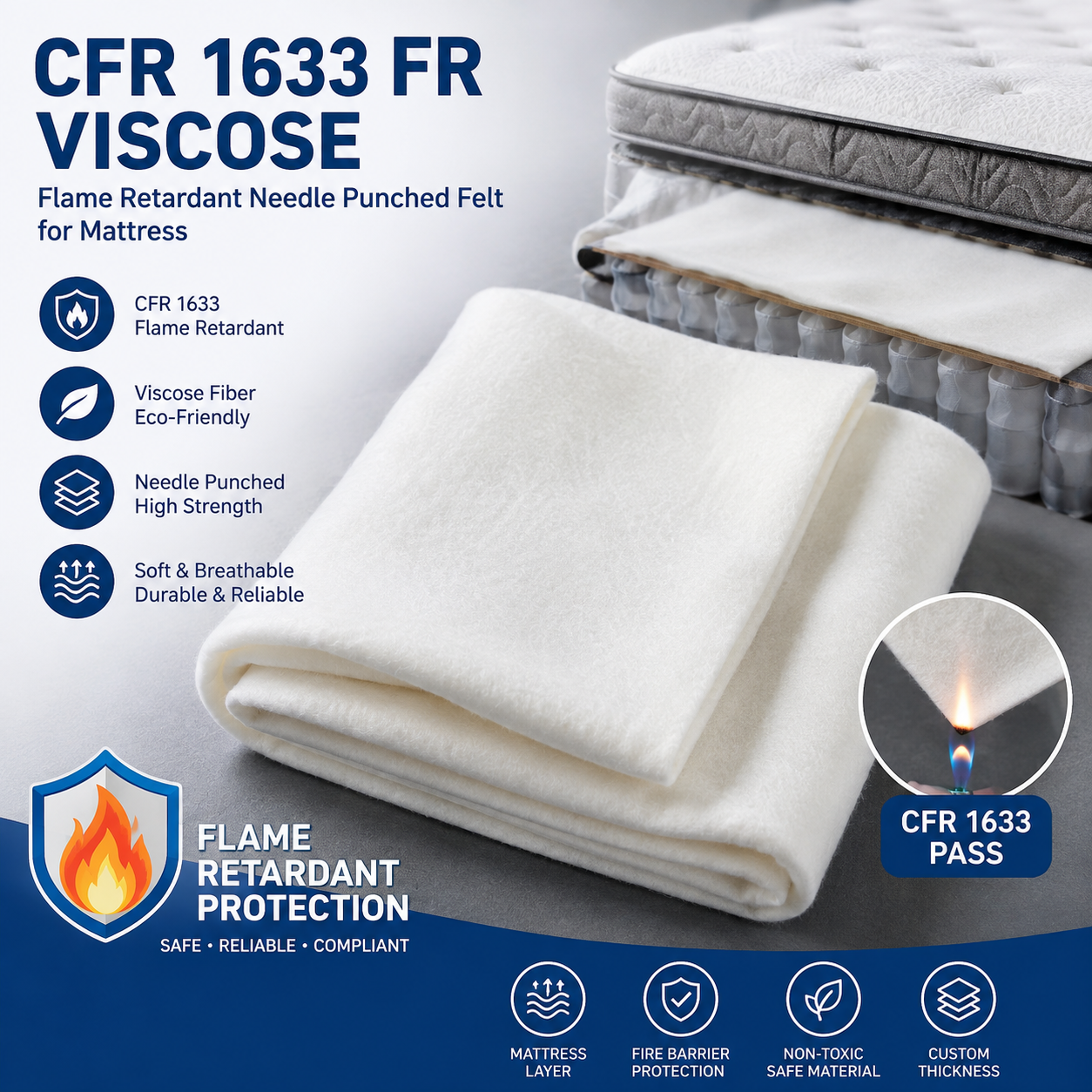 CFR 1633 Flame Retardant Needle Punched Felt for Mattress Fire Barrier